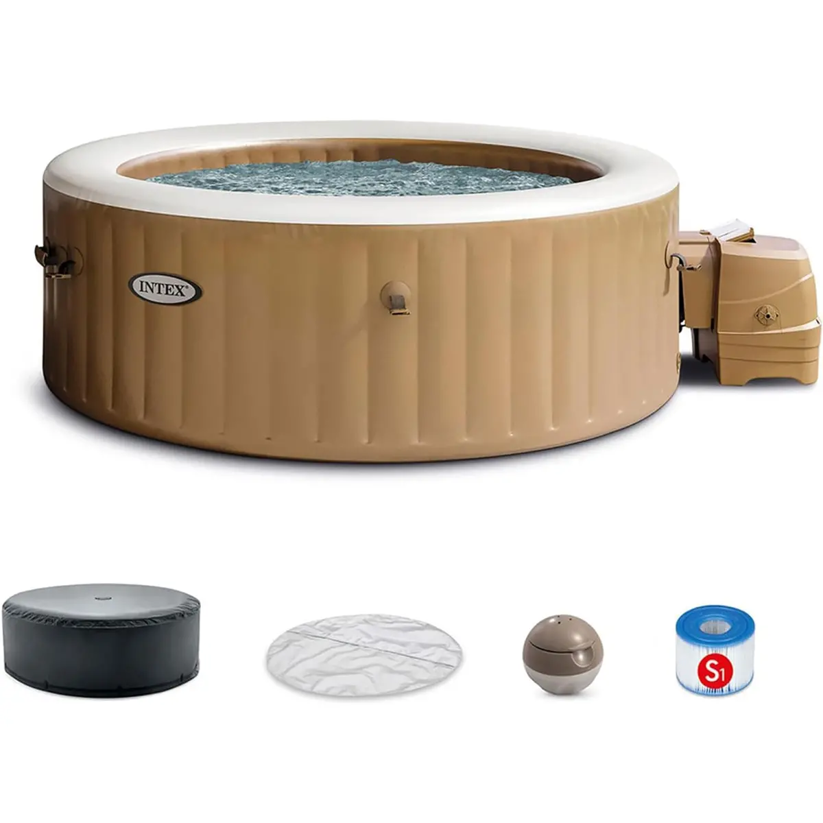 Intex Purespa Sahara Tan 6-Person Inflatable Hot Tub – 85" Round With Jets 1