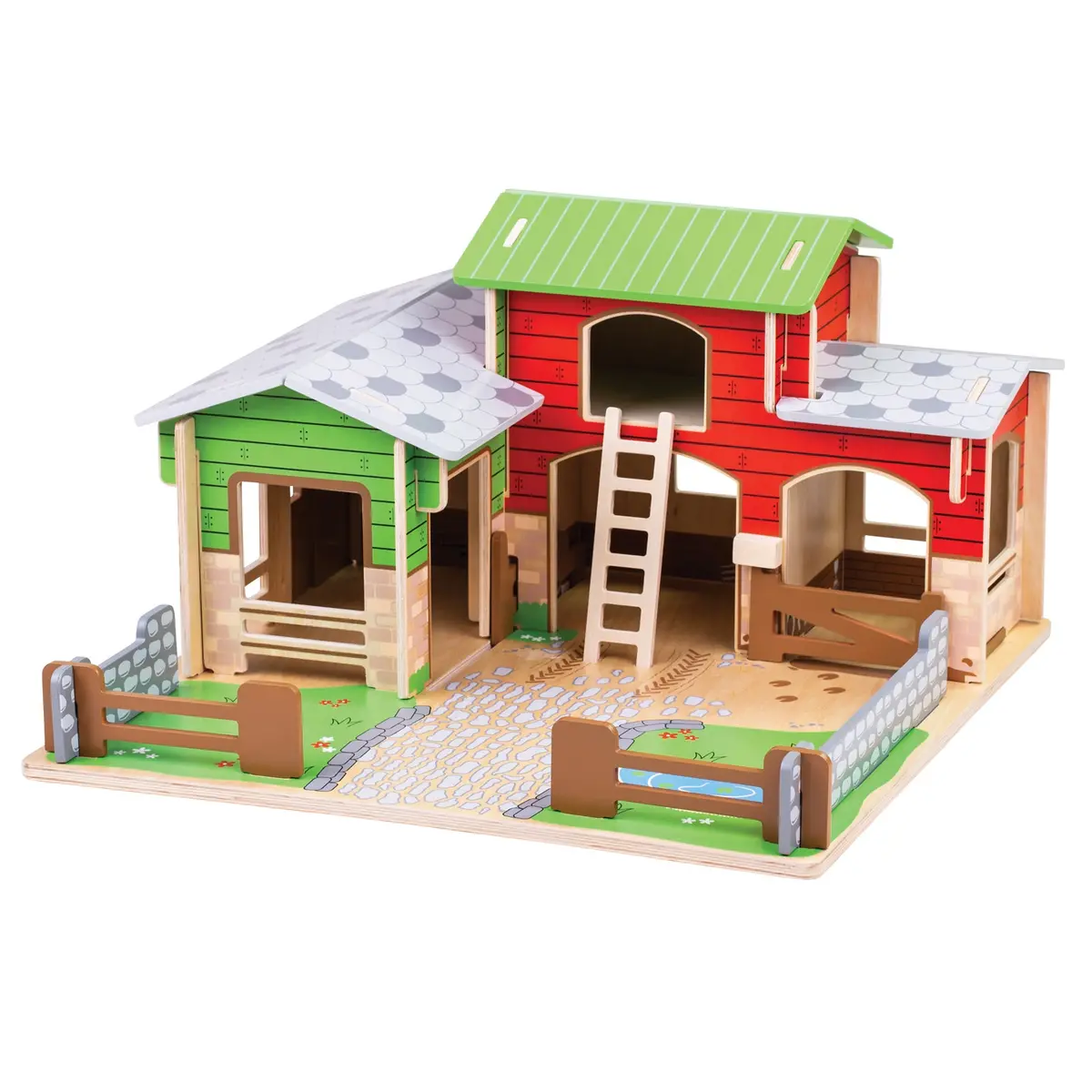 Bigjigs Toys Cobblestone Farm Playset - Interactive Wooden Farm 1