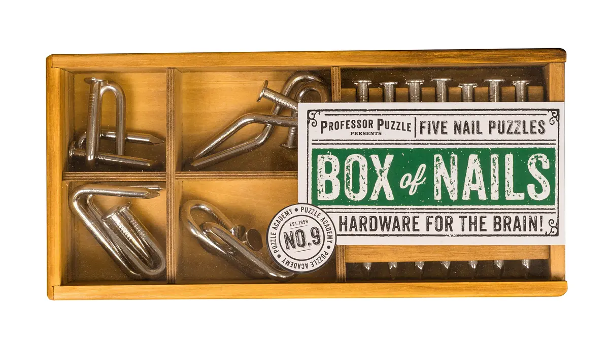 Puzzle's Academy 5-Level Carpenter Nail Puzzle Set In Wooden Box 1