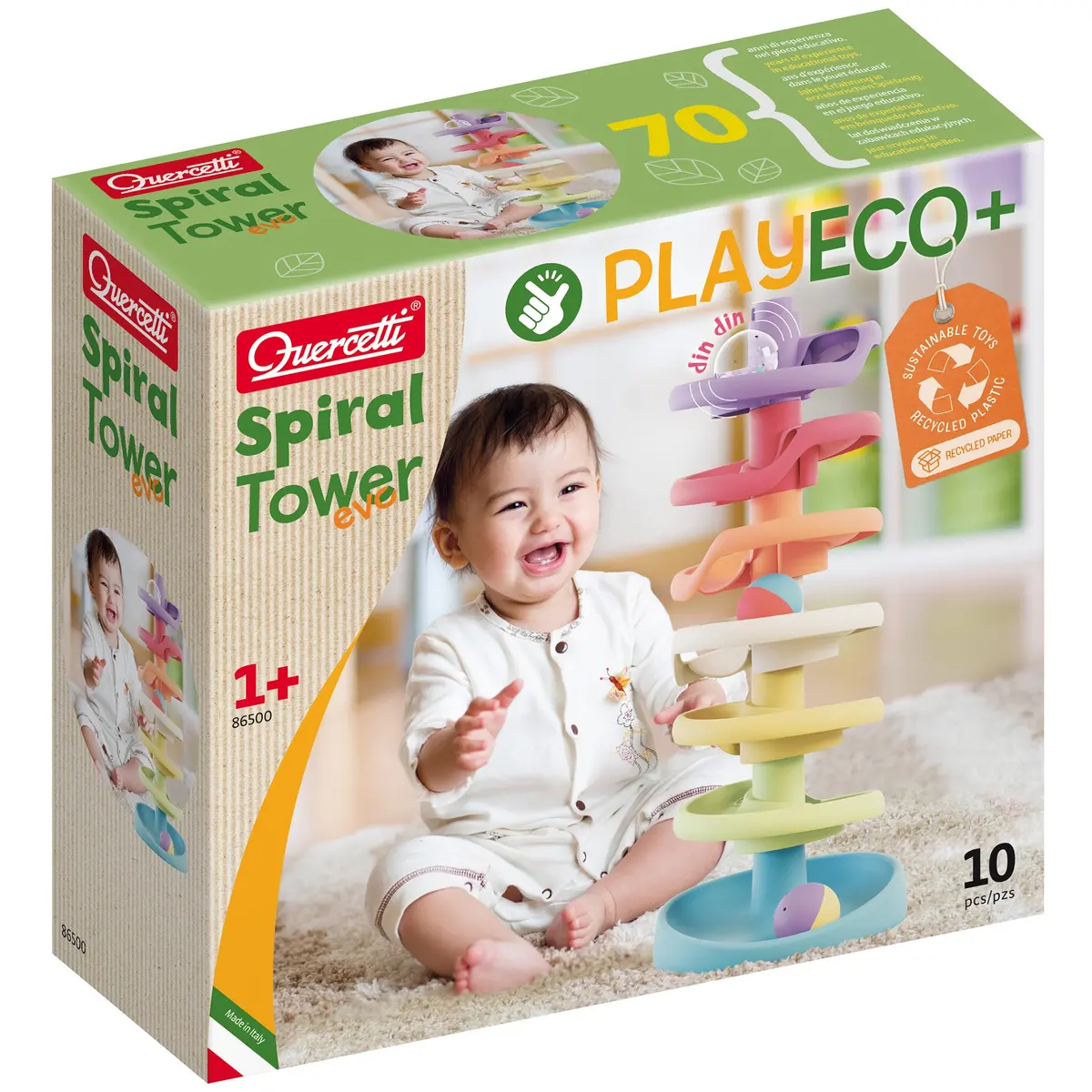 Quercetti Playeco+ Spiral Tower Evo - 10Pc Ball Run With Sound For Toddlers 1