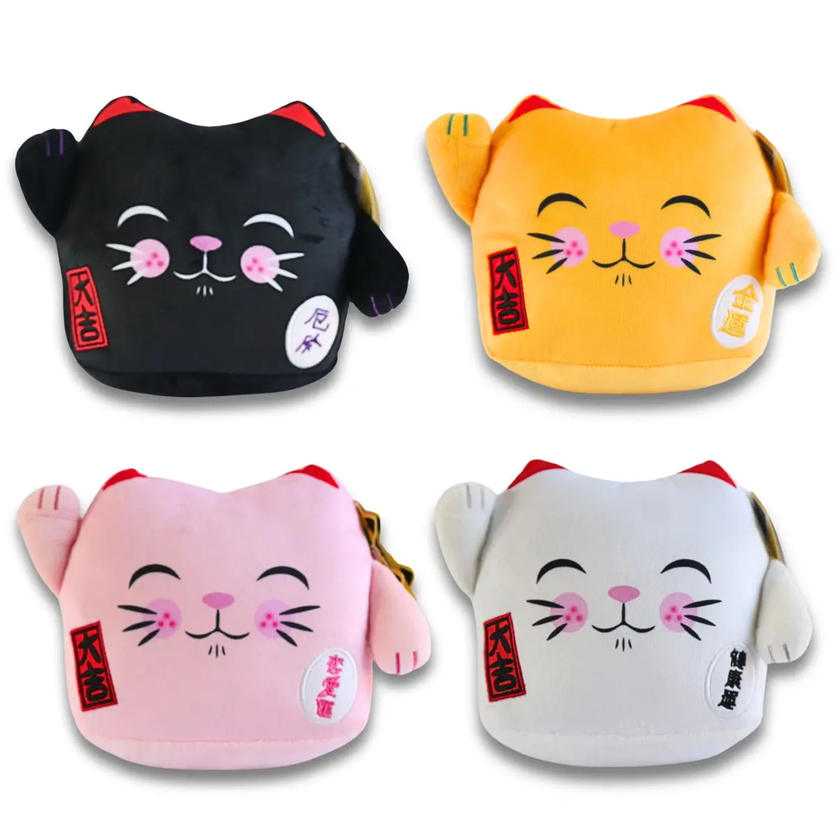 Maneki Neko Gold Velboa Cushion - Closed Eye Design, 8 Inch 1