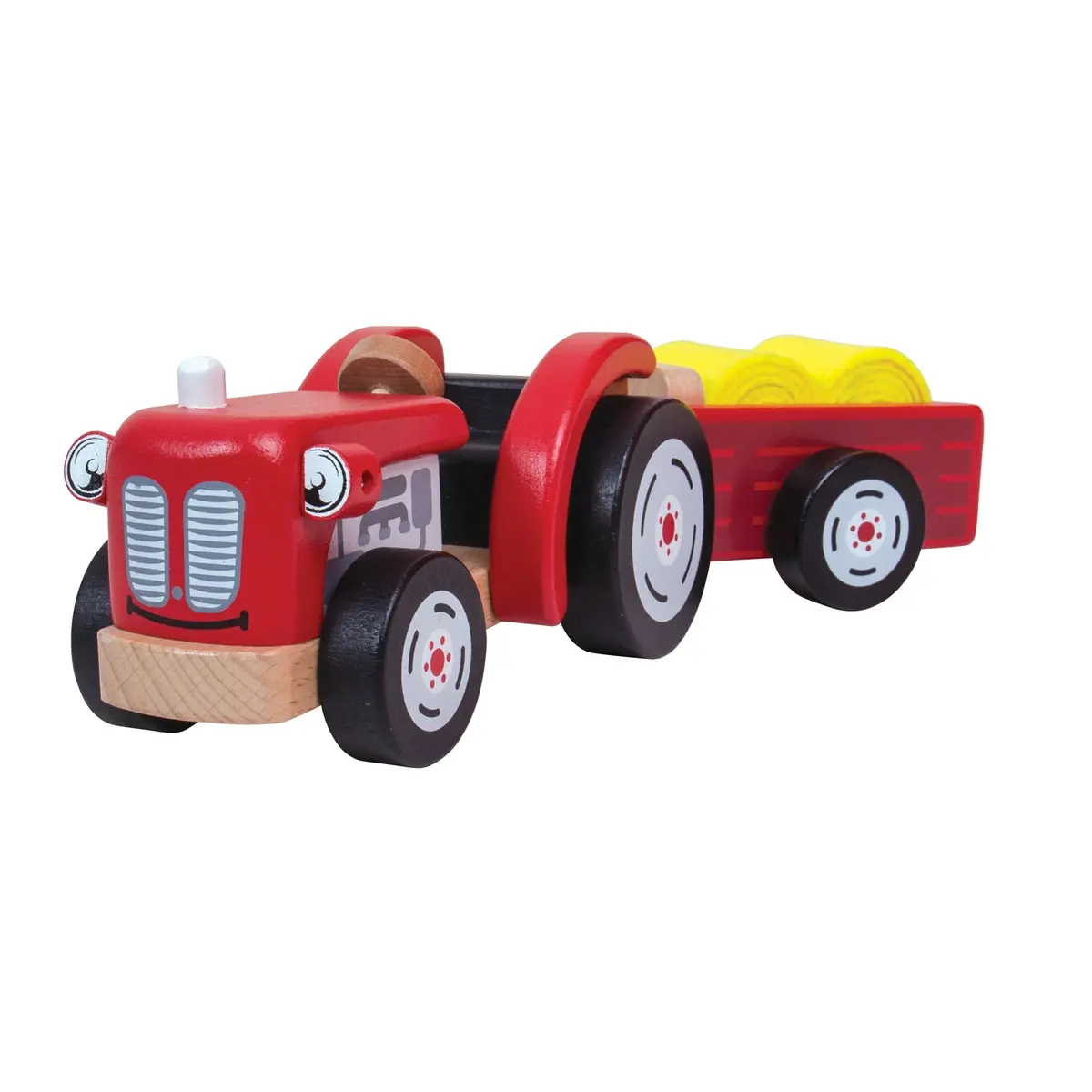 Bigjigs Retro Farm Tractor And Trailer Playset With Hay Bales 1