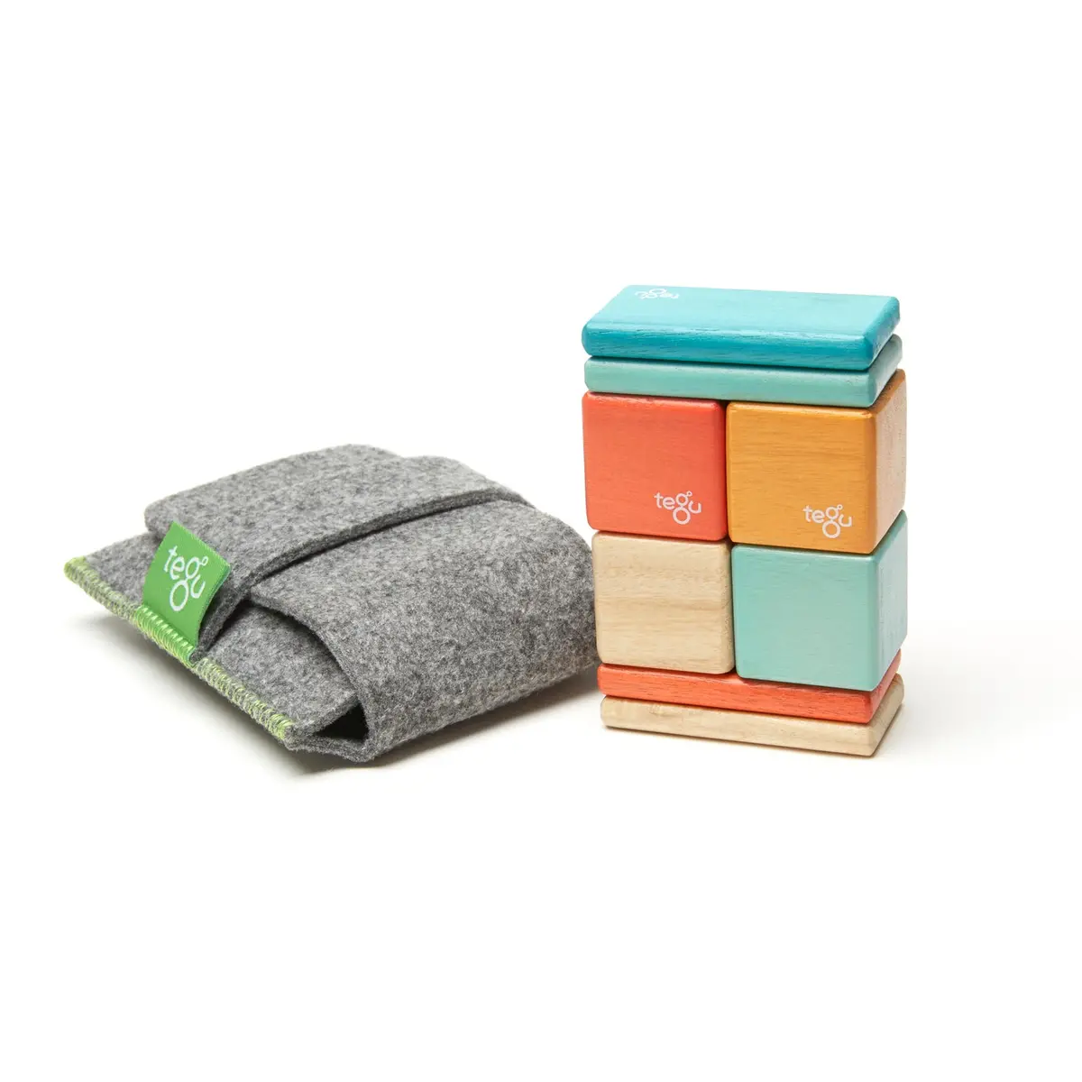 Tegu Magnetic Wooden Blocks, 8-Piece Pocket Pouch - Sunset 1