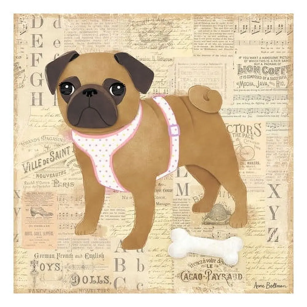 Anne Bollman's Playful Pug Girl Canvas With Polka Dot Harness 1