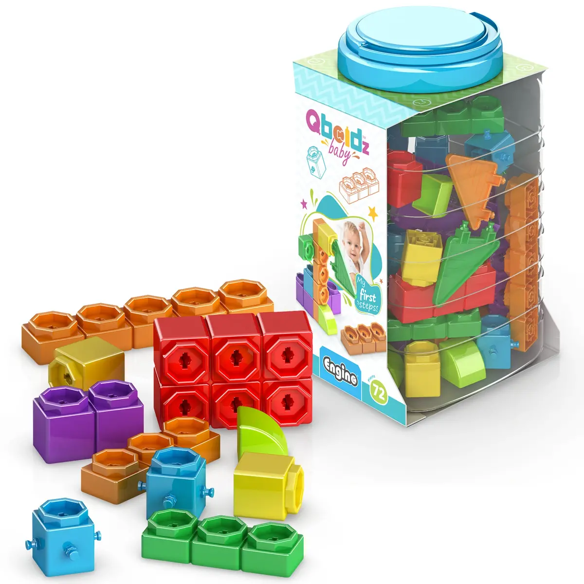 Engino Qboidz Baby: My First Steps 72Pc Large Brick Set For Toddlers 1