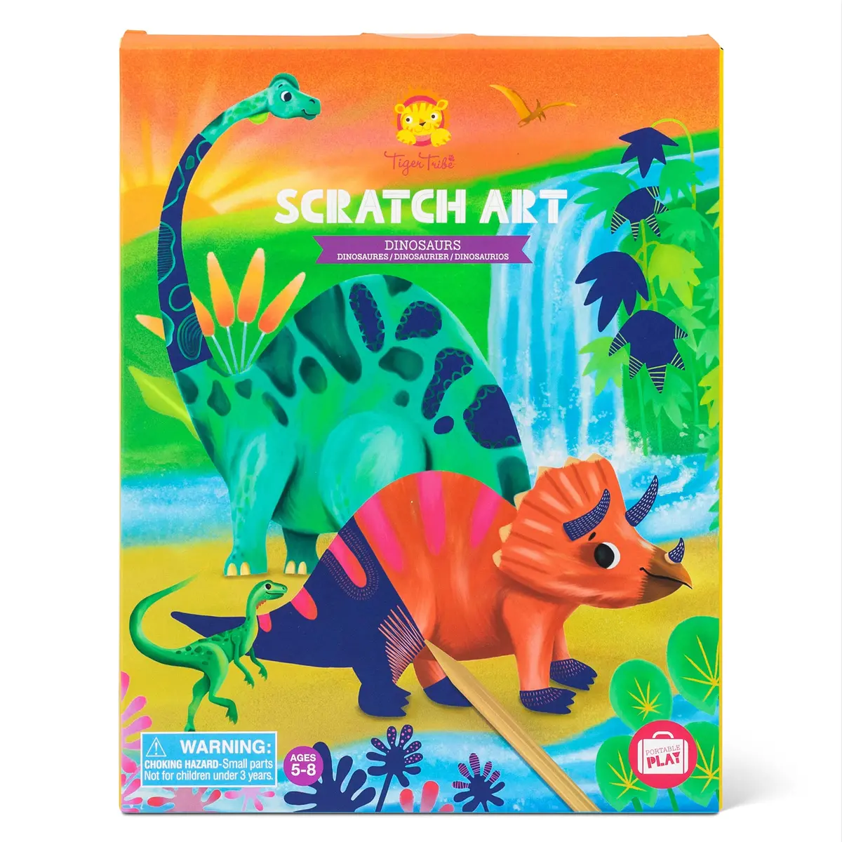 Tiger Tribe Dinosaur Scratch Art Kit - 8 Colorful Illustrations, Wooden Tools, Ages 5+ 1