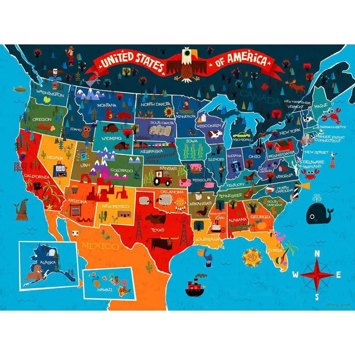 Oopsy Daisys America The Bea Children's Usa Map Wall Art 1