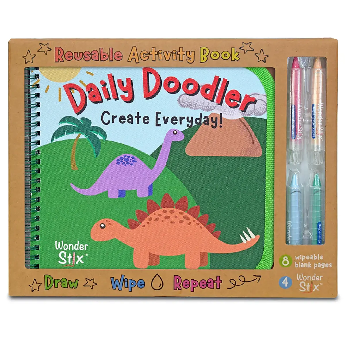 The Pencil Grip Daily Doodler Dino-Themed Reusable Activity Book With Wonder Stix 1