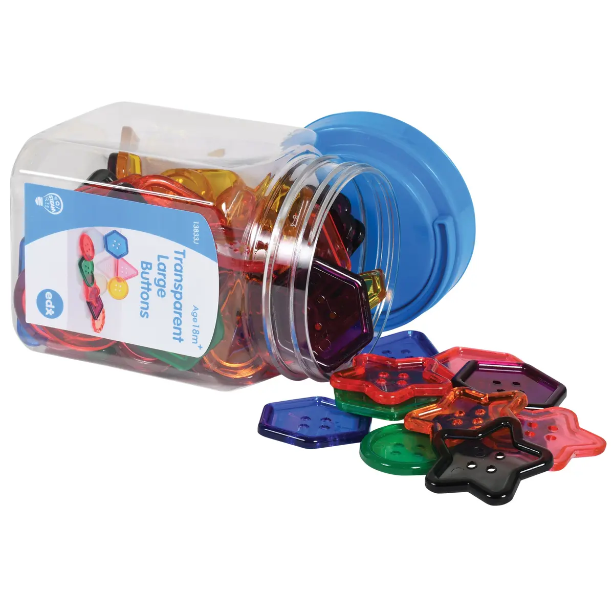 Edxeducation Transparent Large Buttons - Colorful Learning Toy With Storage Jar - 0.6 Pound 1