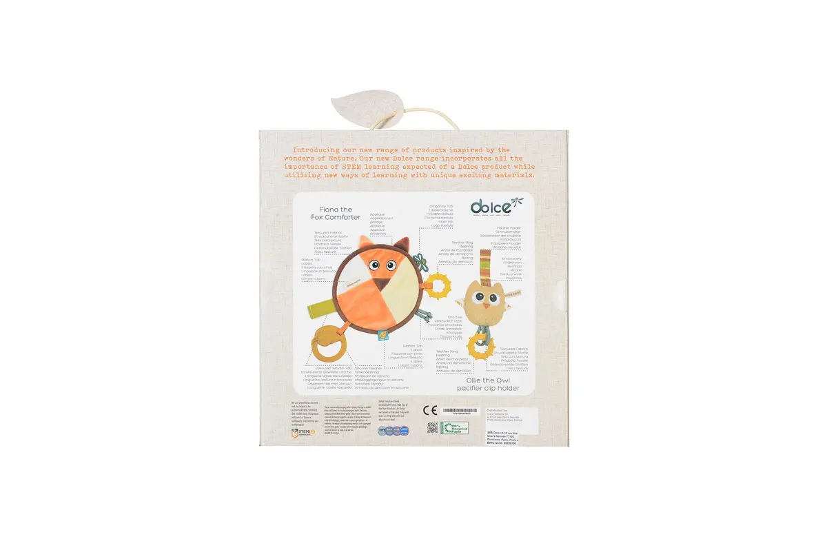 Dolce Plush Fiona Fox & Ollie Owl Comforter And Pacifier Holder Set 1