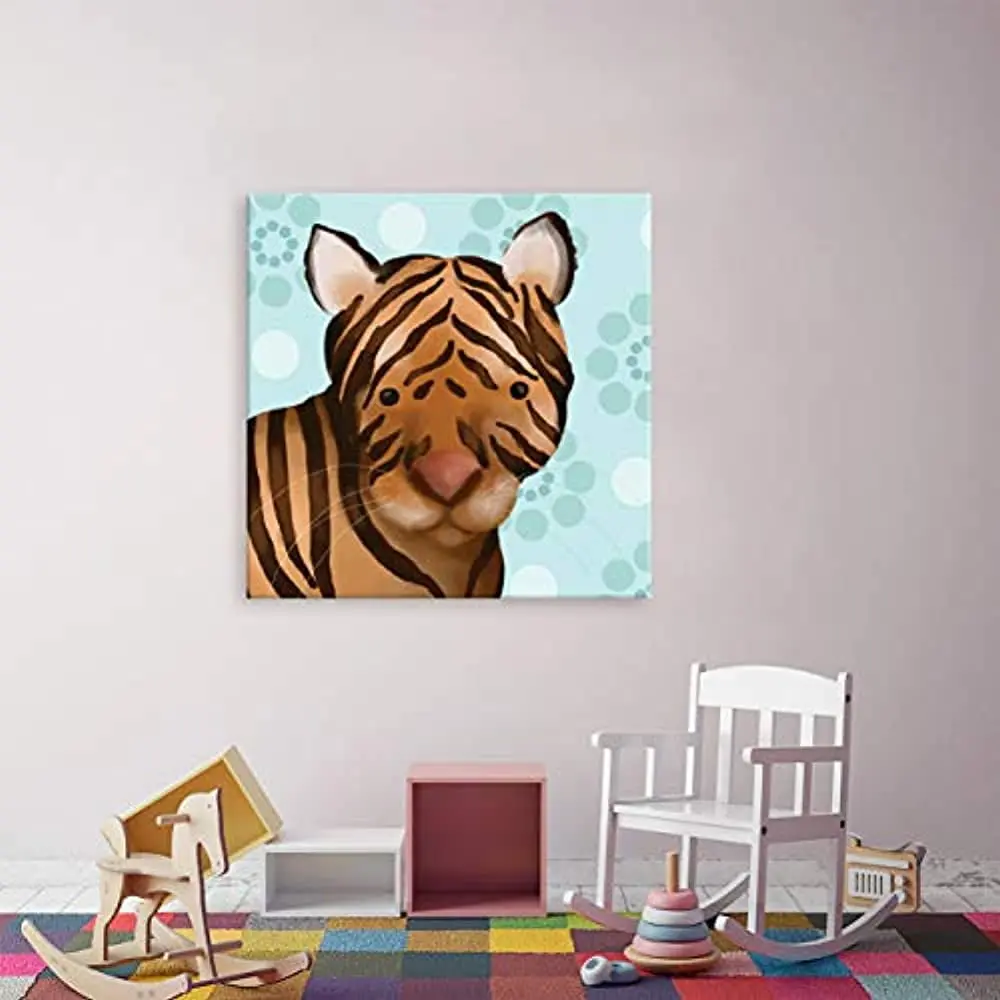 Oopsy Daisy Aaron The Tiger 10-Inch Canvas Wall Art - Colorful Stripes 1