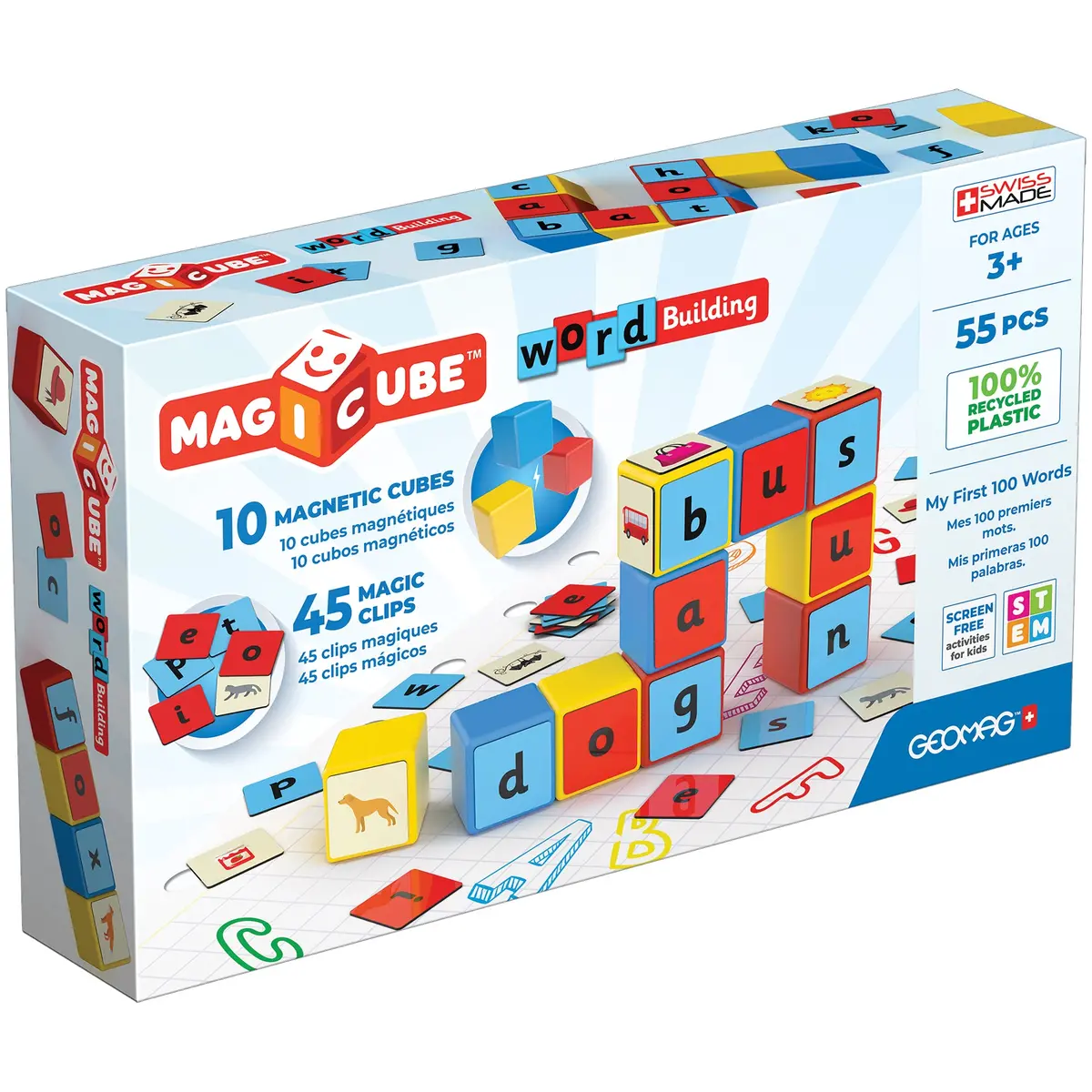 Geomag Magicube 55-Piece Recycled Word Building Set - Educational Toy 1