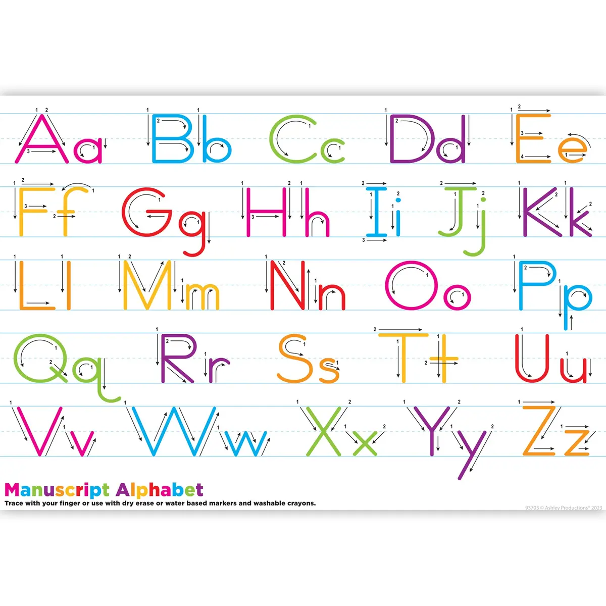 Ashley Productions Smart Poly Manuscript Handwriting Learning Placemat - Pack Of 10 1