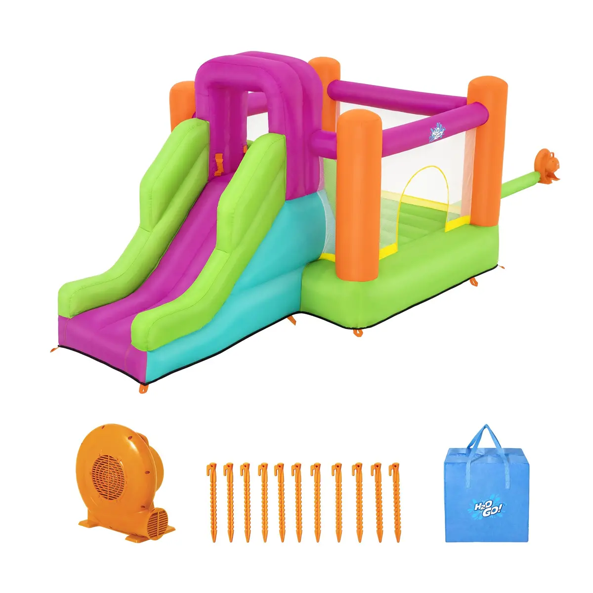 H2ogo! Mega Bouncer Inflatable Jumping Activity Center 10'11" X 6' 6" X 6' With Slide And Mesh Sidewalls 1