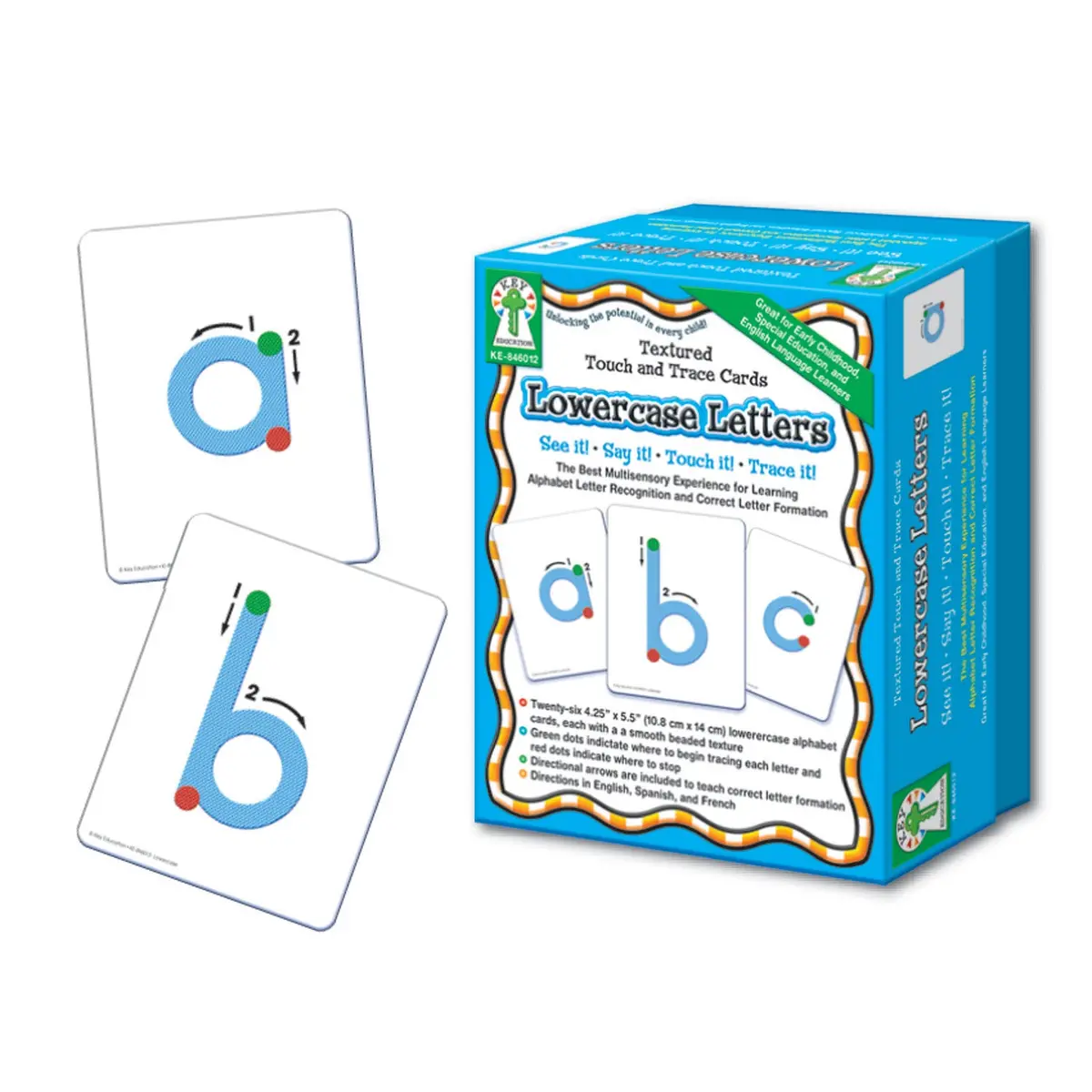 Key Education Textured Touch And Trace Cards - Lowercase Alphabet Learning Set 1