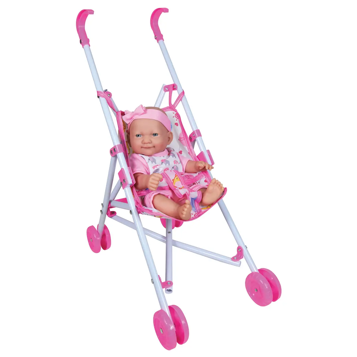 Lissi 10" Baby Doll And Umbrella Stroller Playset - Pink Animal Design 1