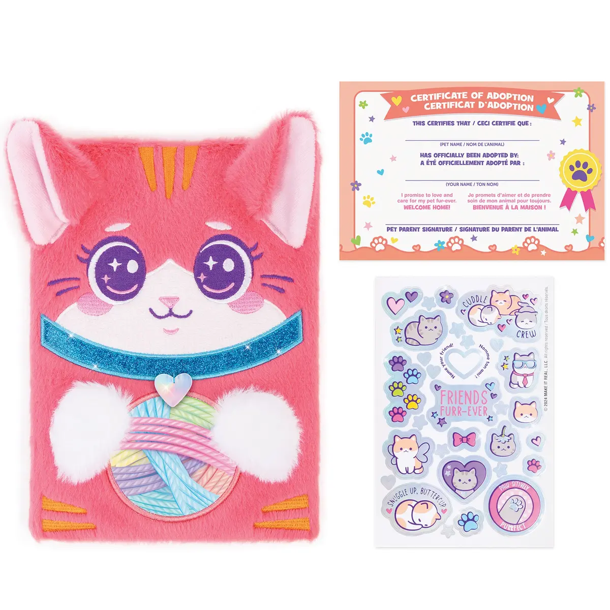 3C4g Happy Tails Plush Cat Adoption Journal - Pink Diary For Girls 6+ 1