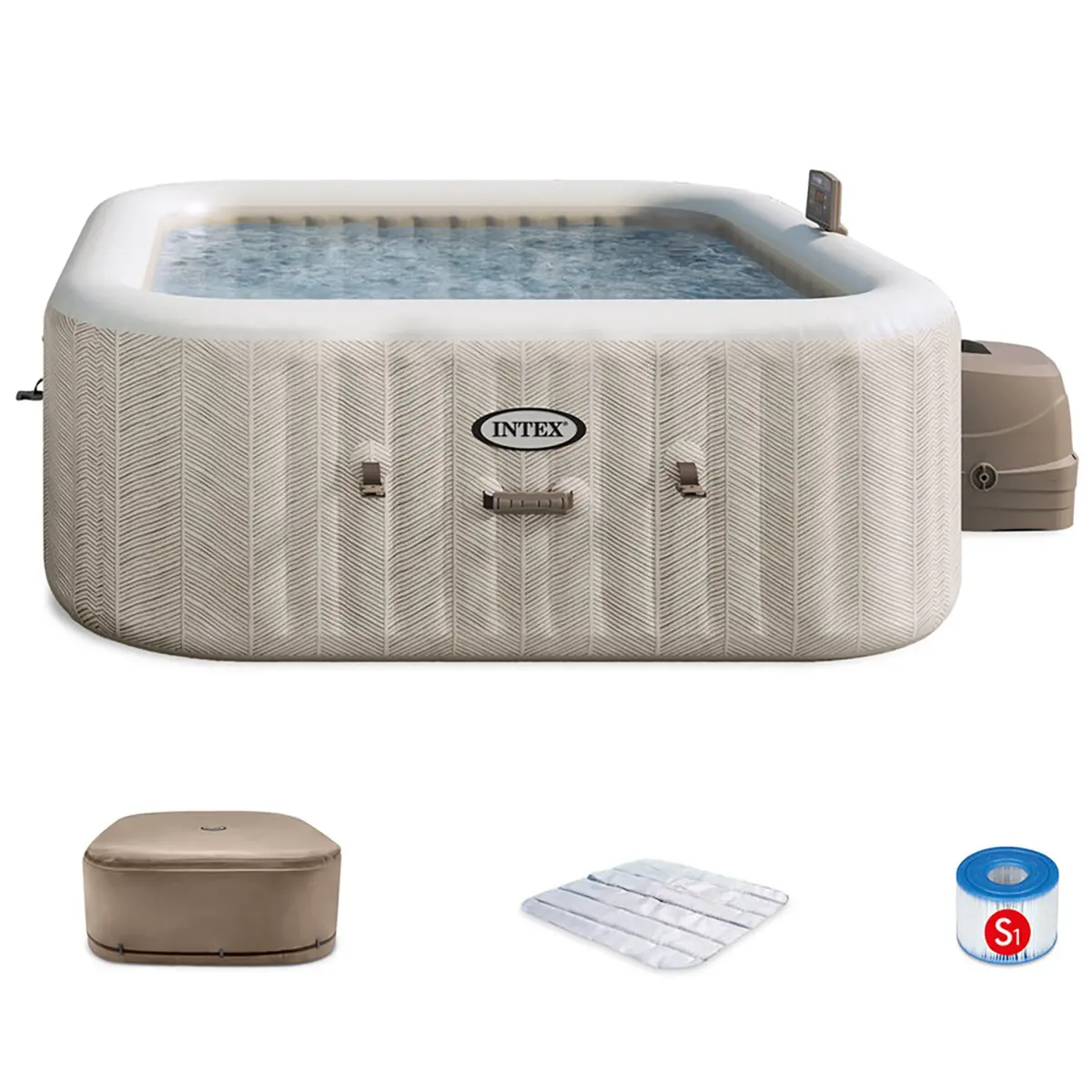 Intex Purespa Chevron Deluxe 6-Person Inflatable Hot Tub - 77" Square With Jets 1