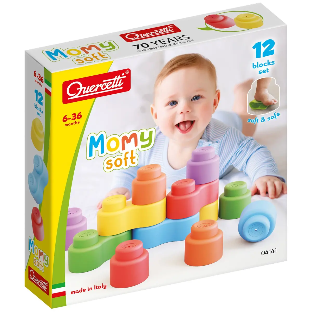 Quercetti Momy Soft - 12 Piece Colorful Blocks Set For Babies 1
