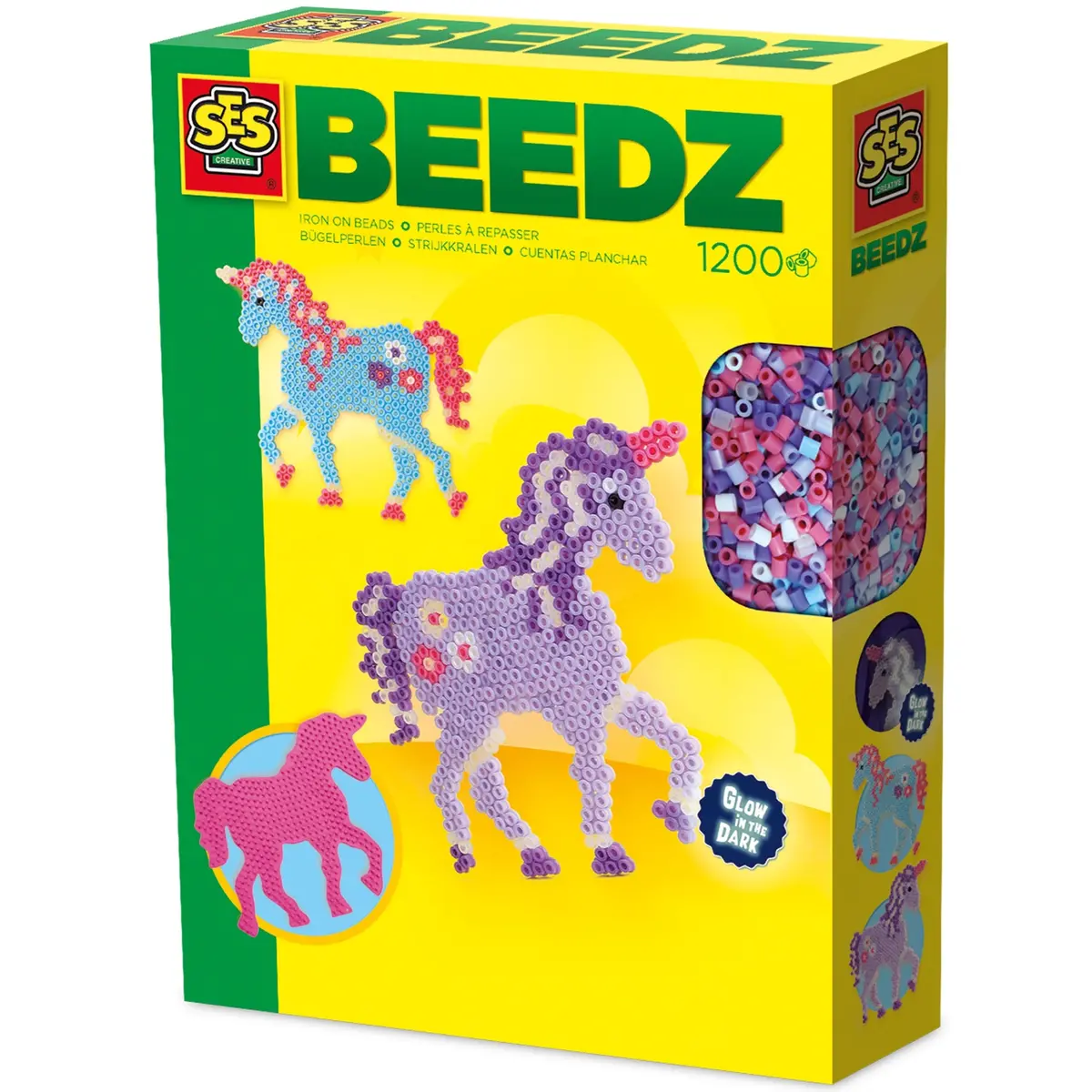 Ses Creative Beedz Fantasy Horses Diy Unicorn Craft Kit - 1200 Fusible Iron-On Beads, Glow-In-The-Dark 1