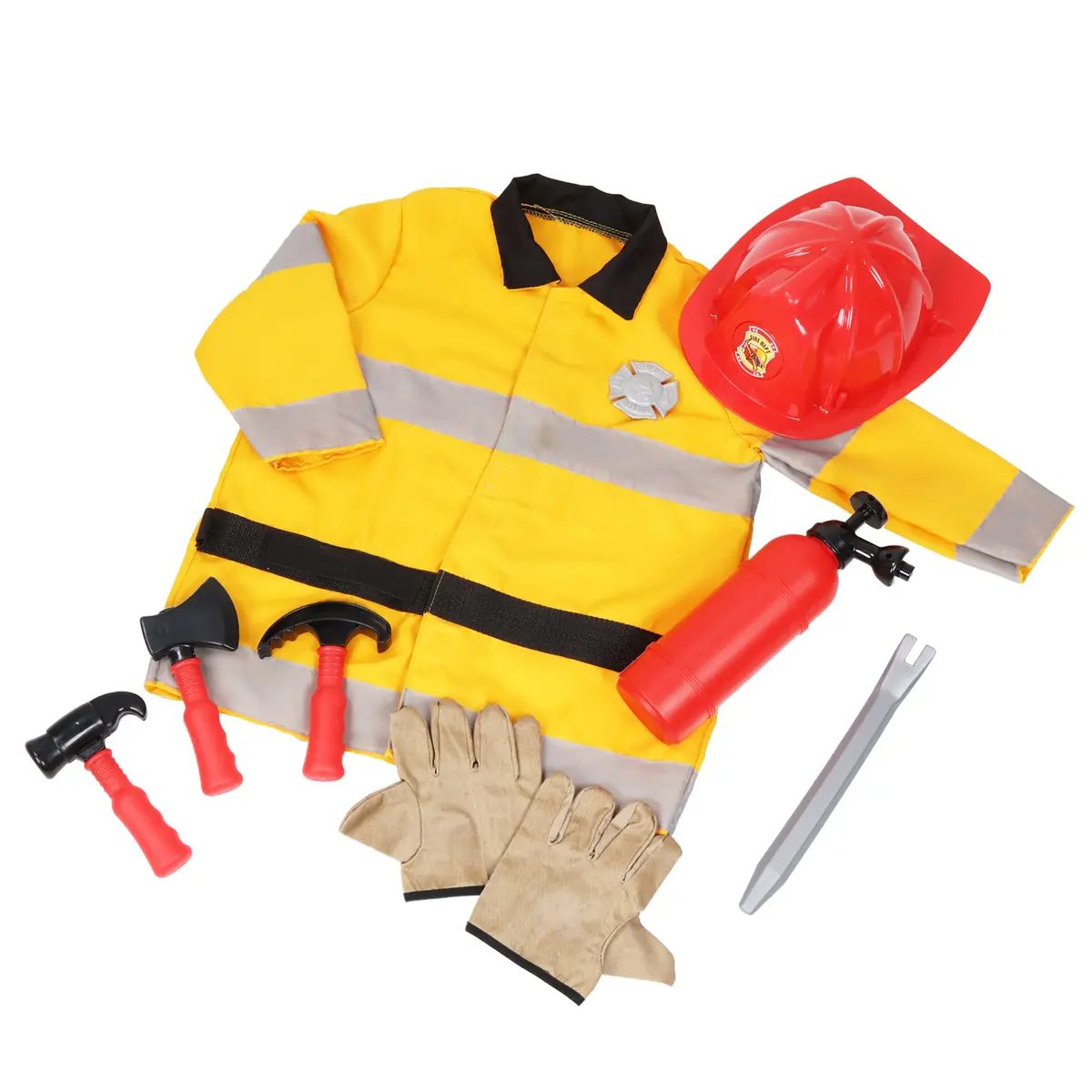 Playful Minds 10Pc Firefighter Roleplay Set - Yellow & Red Costume For Ages 3+ 1