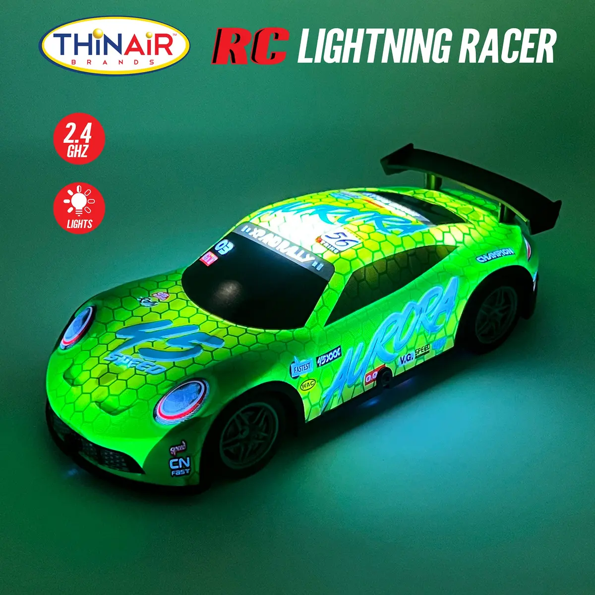 Hyper Drive Rc Lightning Racer 1:40 Scale Radio Controlled Light-Up Car - Green & Yellow 2