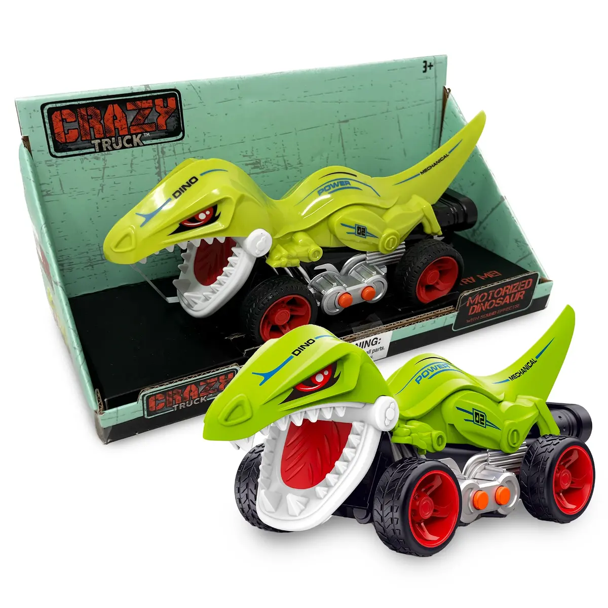 Crazy Truck Motorized Dinosaur - Roaring Green Dino Toy Vehicle For Kids 3+ 1