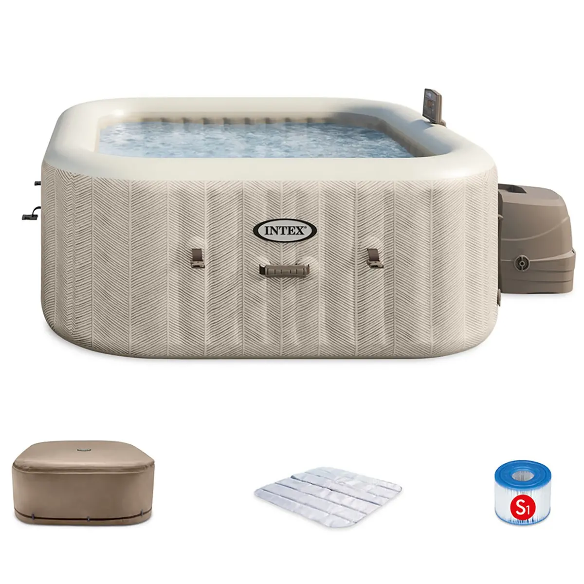 Intex Purespa Chevron Deluxe 4-Person 69" Square Inflatable Hot Tub With Jets 1