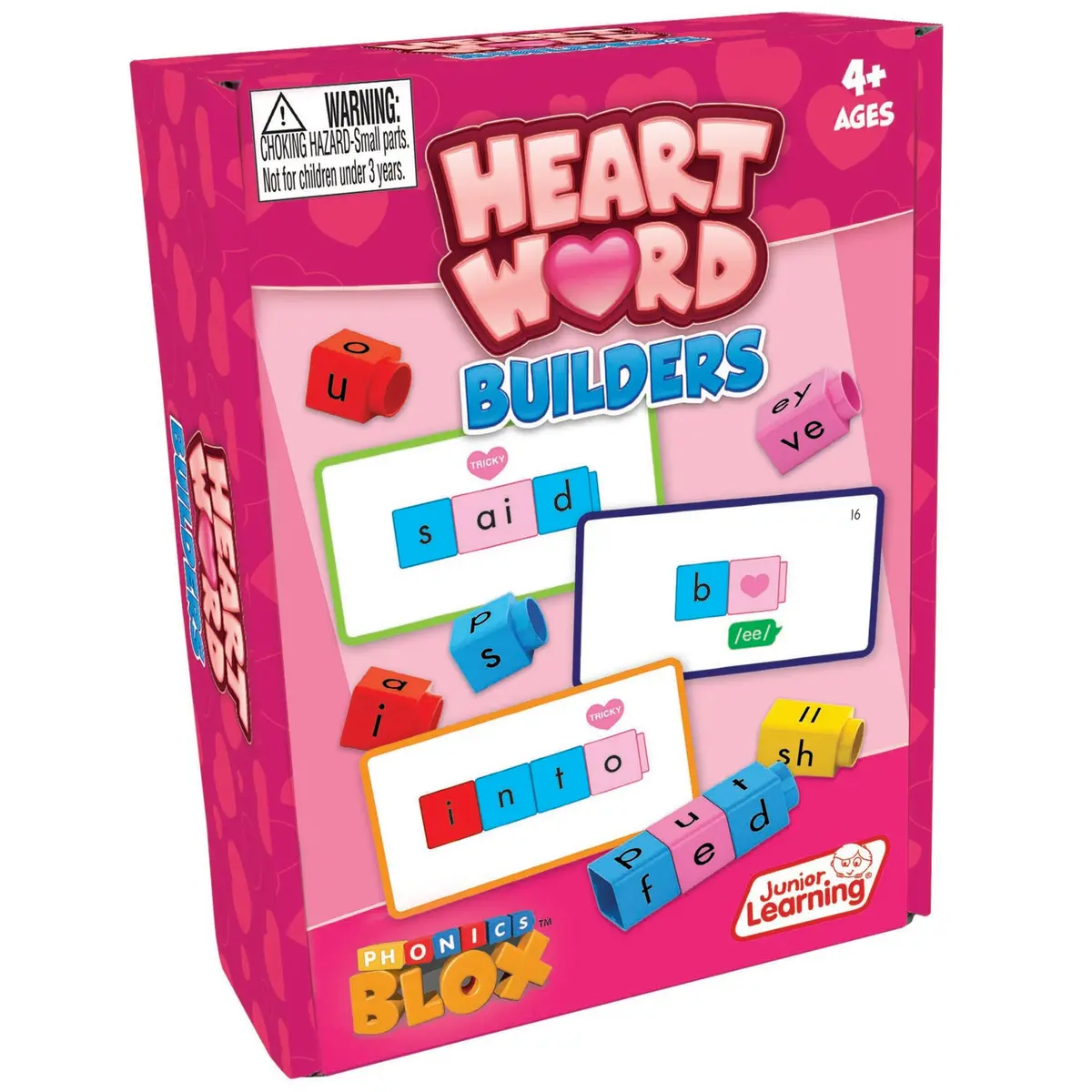 Junior Learning Phonics Blox Heart Word Builders - Pink Color-Coded Letter Blocks For Kids Age 4+ 1