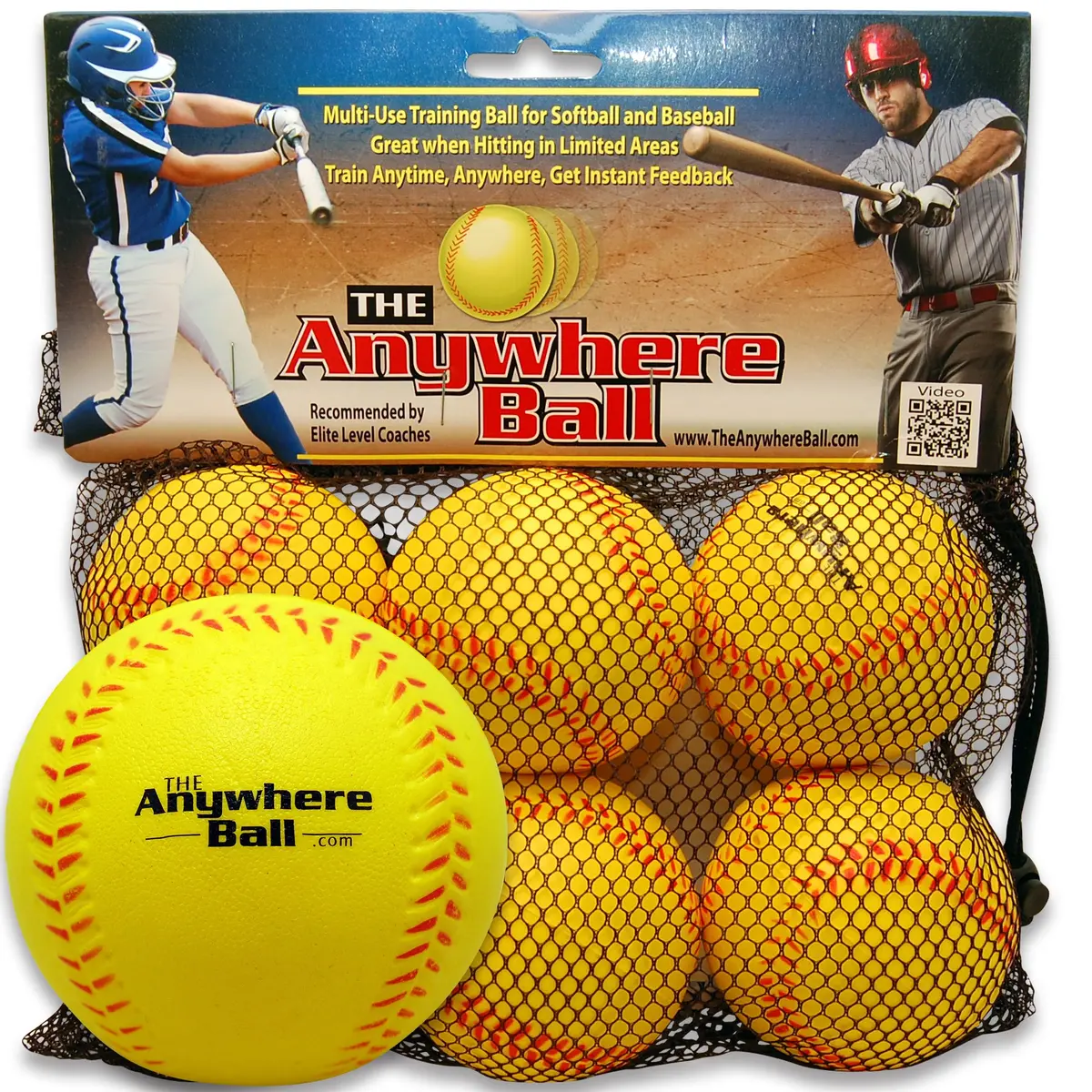 Anywhere Sports: The Anywhere Ball Squishy Foam Training Set - 6-Pack, 3" Yellow Balls For Baseball & Softball, Waterproof, Kids 3+ 1
