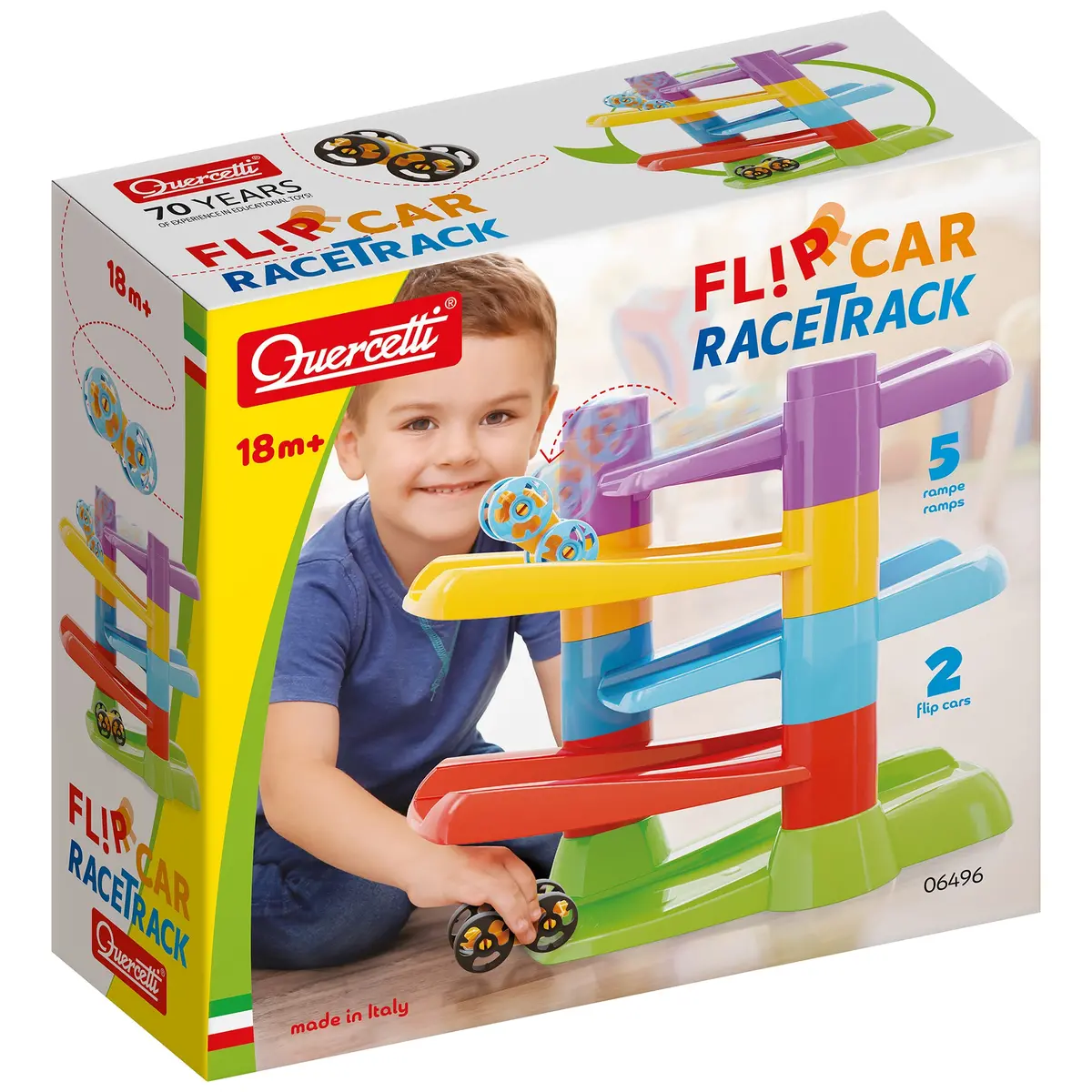 Quercetti Flip & Zoom Race Track With 2 Flipping Cars - Toddler Playset 1