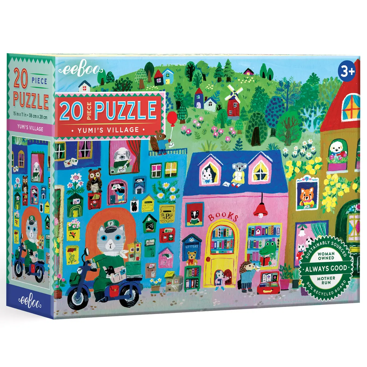 Eeboo Yumi’S Village 20 Pc Jigsaw Puzzle - Vibrant Town & Animal Scene 1
