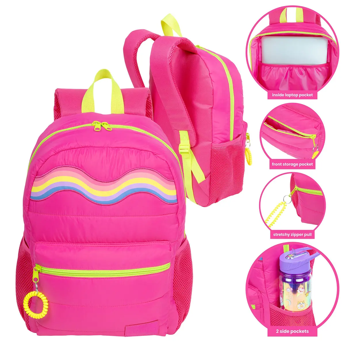 Style.Lab: Debo Rainbow Puffer Backpack - Hot Pink 1