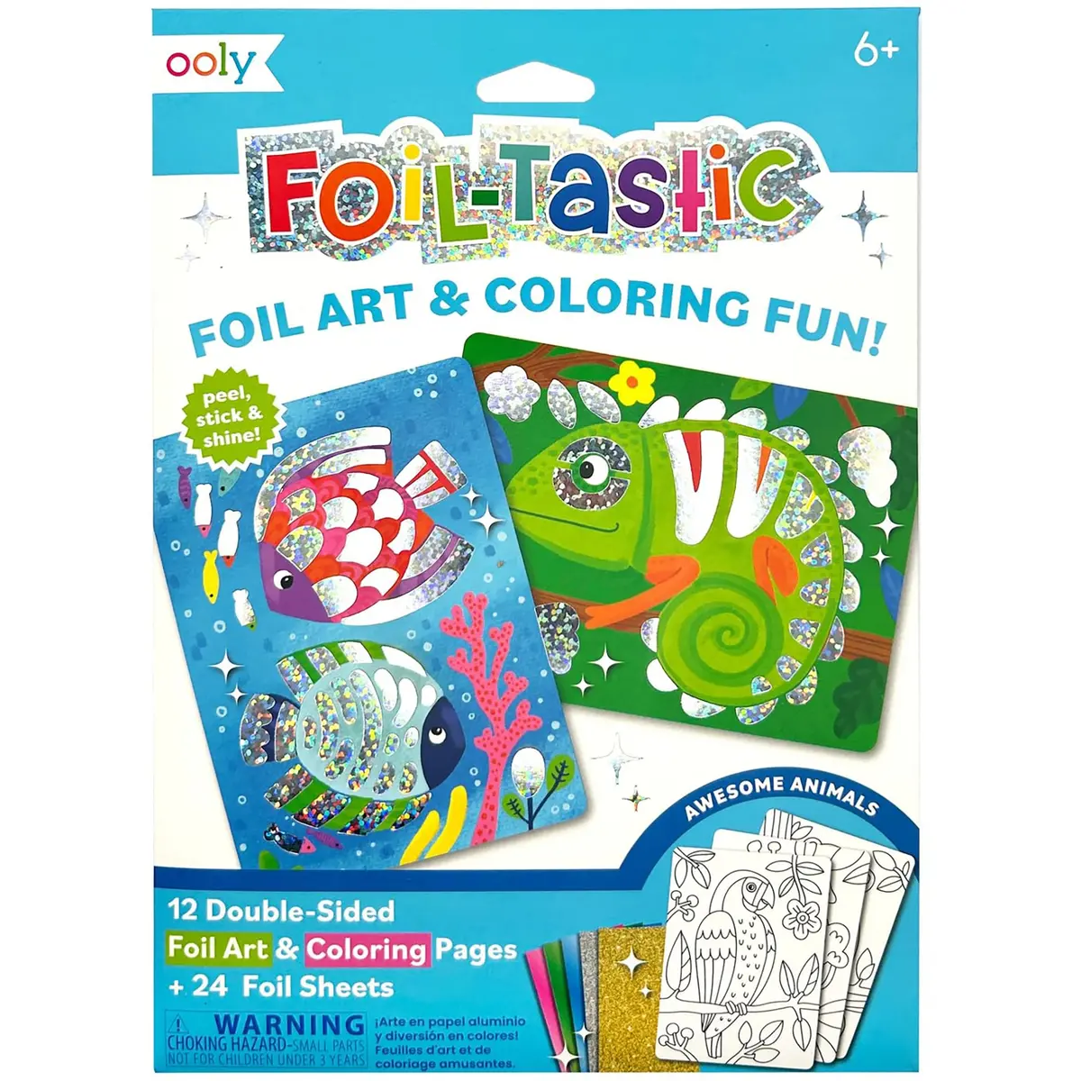 Ooly Awesome Animals Foil Art & Coloring Set - 12 Double-Sided Pages 1