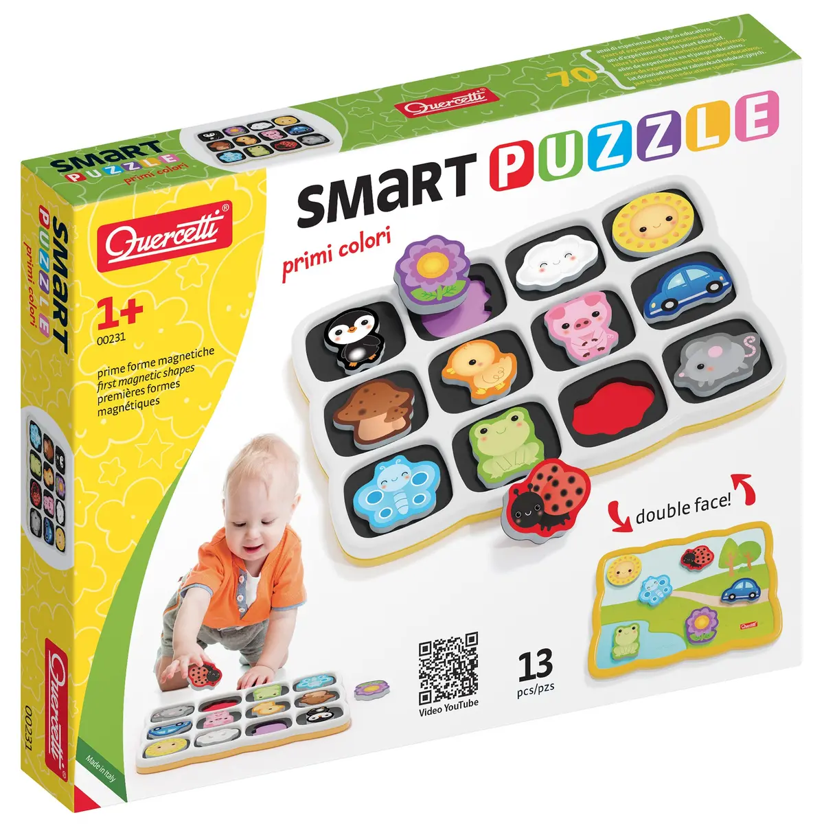Quercetti Smart Puzzle First Colors 13Pc Double-Sided Magnetic Animal & Car 1