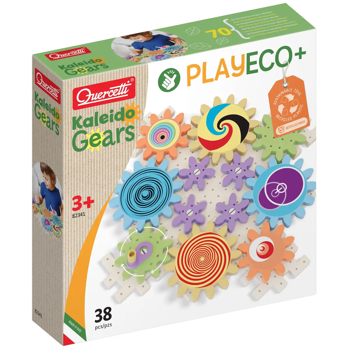 Quercetti Playeco+ Kaleido Gears - 38Pc Colorful Stem Gear Playset 1