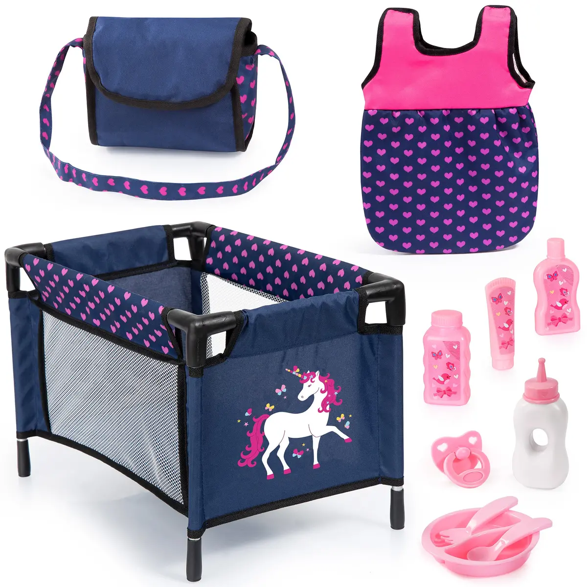 Bayer Design Doll Travel Set With Navy-Pink-Unicorn Theme 1