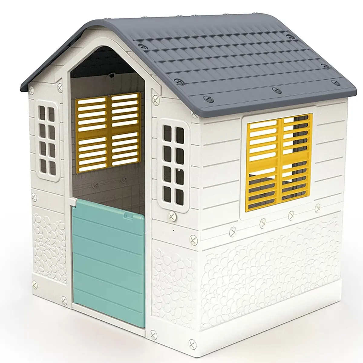 Dolu My First Cottage Playhouse - Vibrant White, Green, Yellow 1