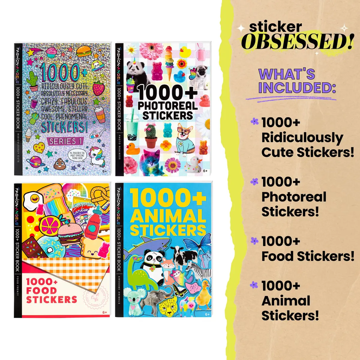 Sticker Mania 4-Pack Sticker Books - Themes Including Cute, Photoreal, Food, Animals 1