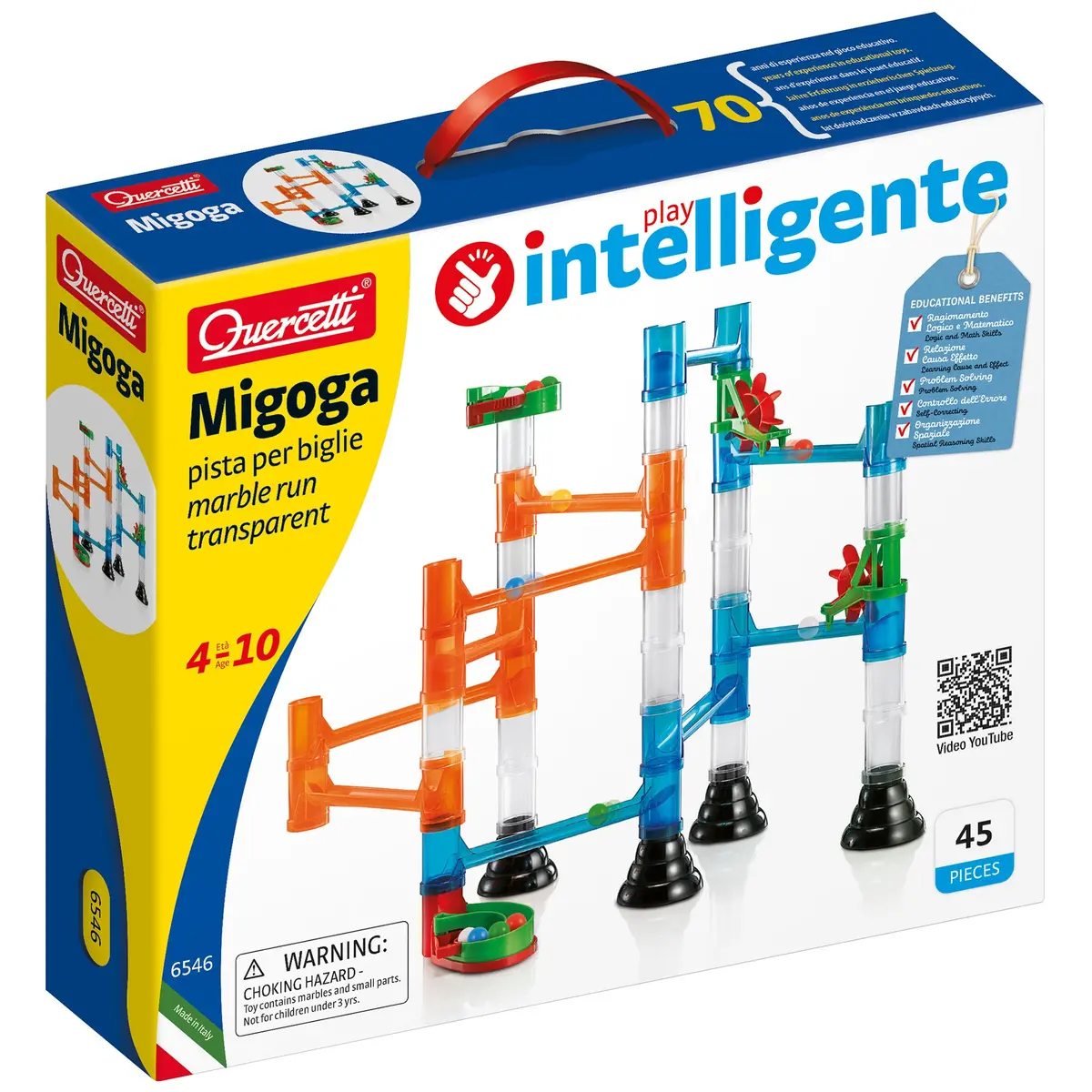 Quercetti Migoga 45-Piece Transparent Marble Run Set - Includes Spinning Wheels & Pipes, Stem Toy 1