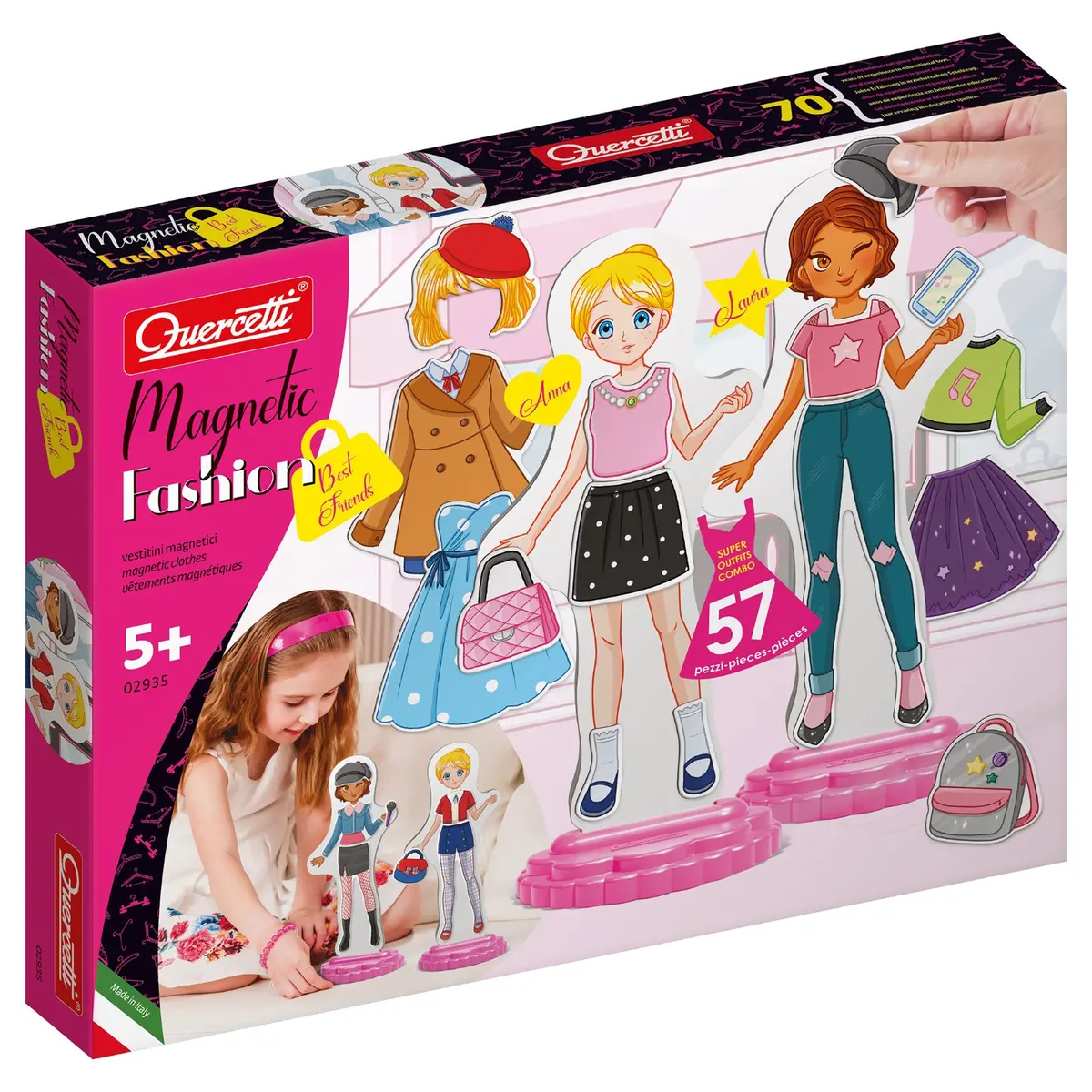 Quercetti 57-Piece Magnetic Fashion Dolls – Dress-Up Fun 1
