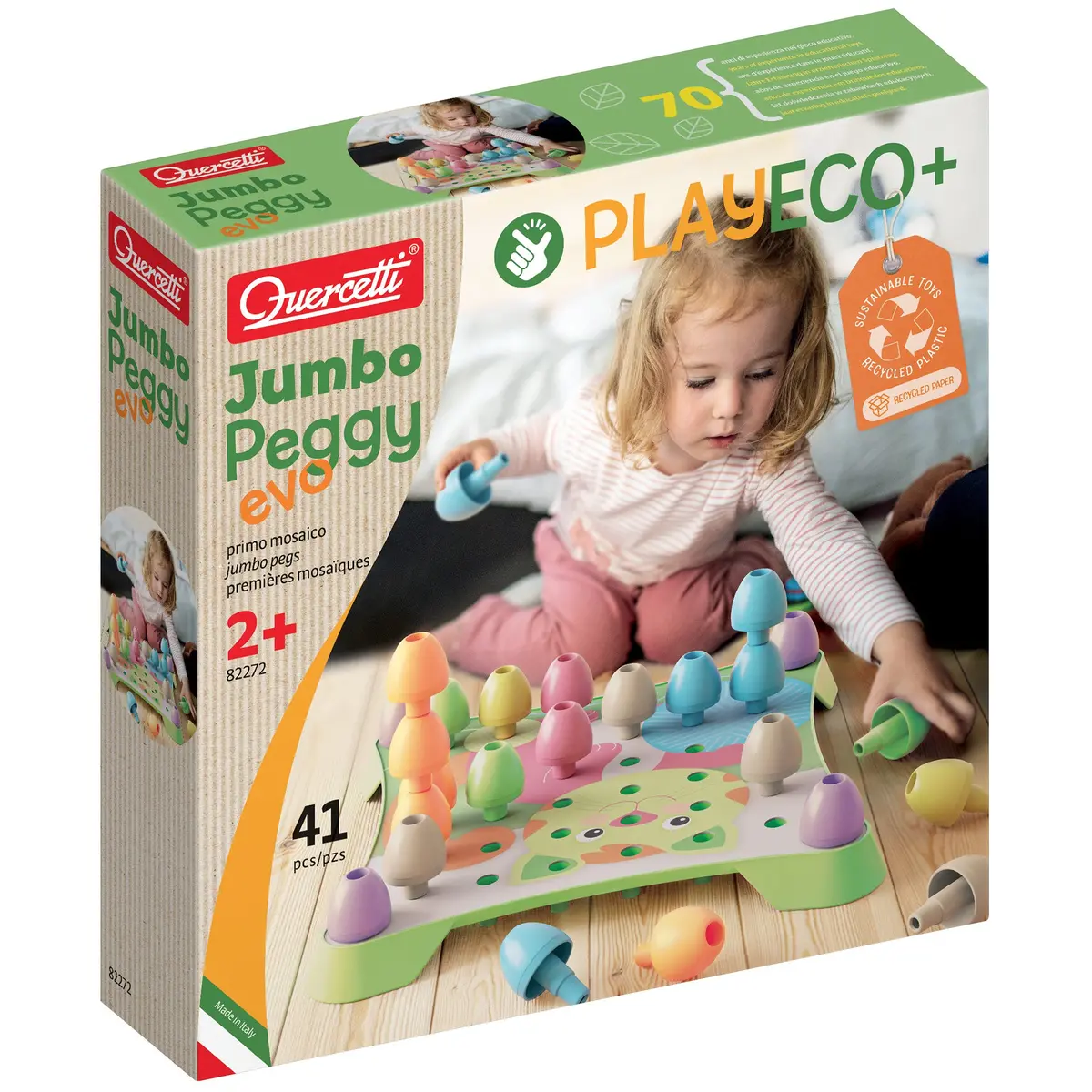 Quercetti Playeco+ Jumbo Peggy Evo - Colorful Peg Stacking Toy For Toddlers 1
