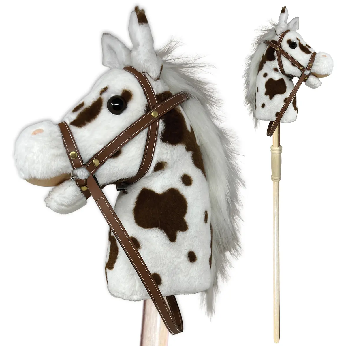 Playful Minds: Pinto Stick Pony - Ride-On Toy With Sounds, White & Brown 1