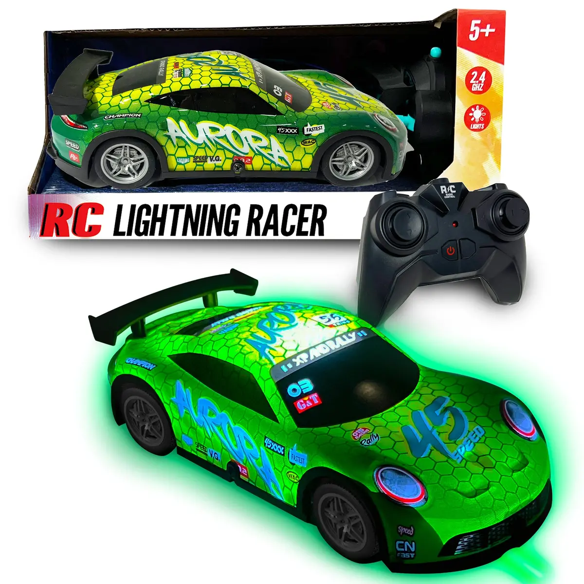 Hyper Drive Rc Lightning Racer 1:40 Scale Radio Controlled Light-Up Car - Green & Yellow 1