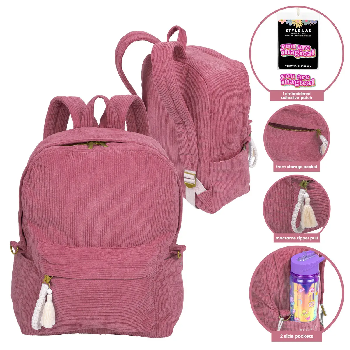 Style.Lab: Billie Corduroy Backpack - Rose Pink 1