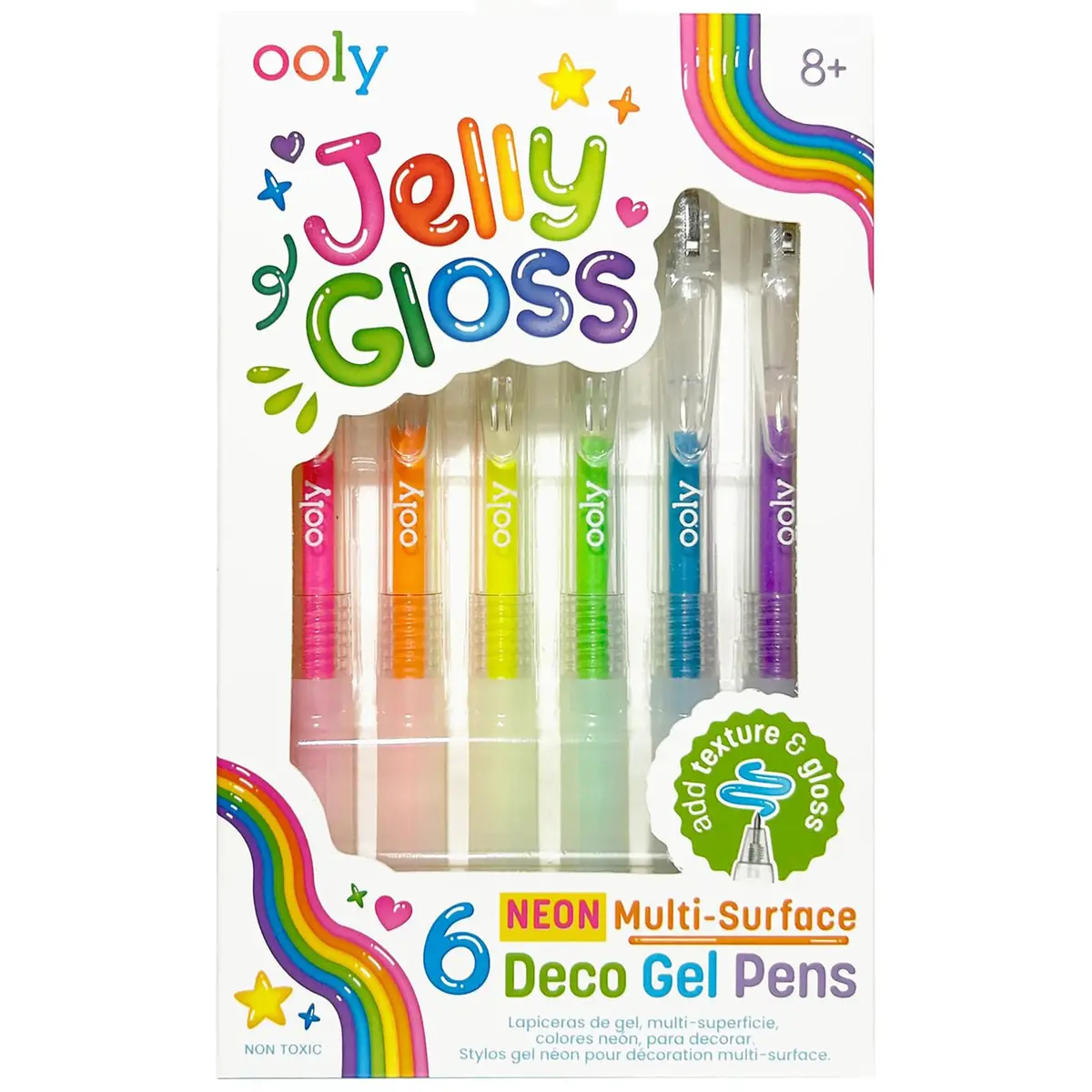 Ooly Jelly Gloss Neon Deco Gel Pens - Assorted Colors, 6-Count 1