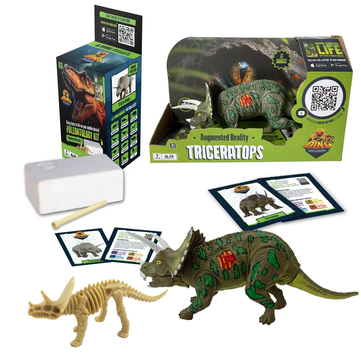 Dino Explorers Ar Dinosaur Xl & Brick Combo - 10" Triceratops Sound Figure 1