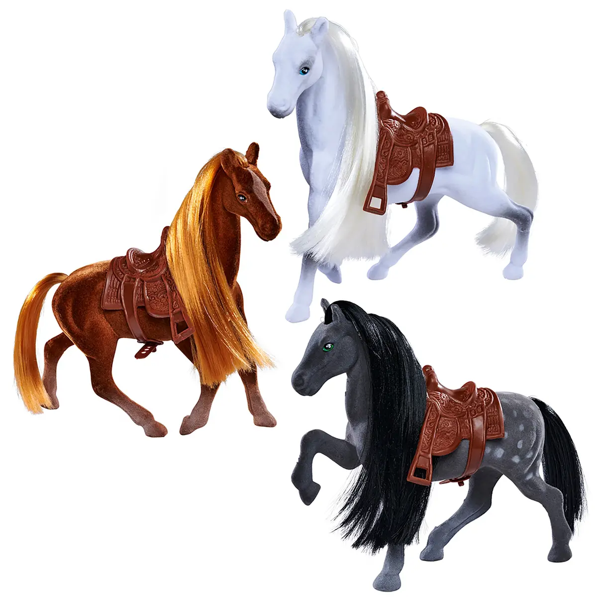 Simba Toys Flocked Horse Trio With Brushes And Saddles Set - Multicolor 1
