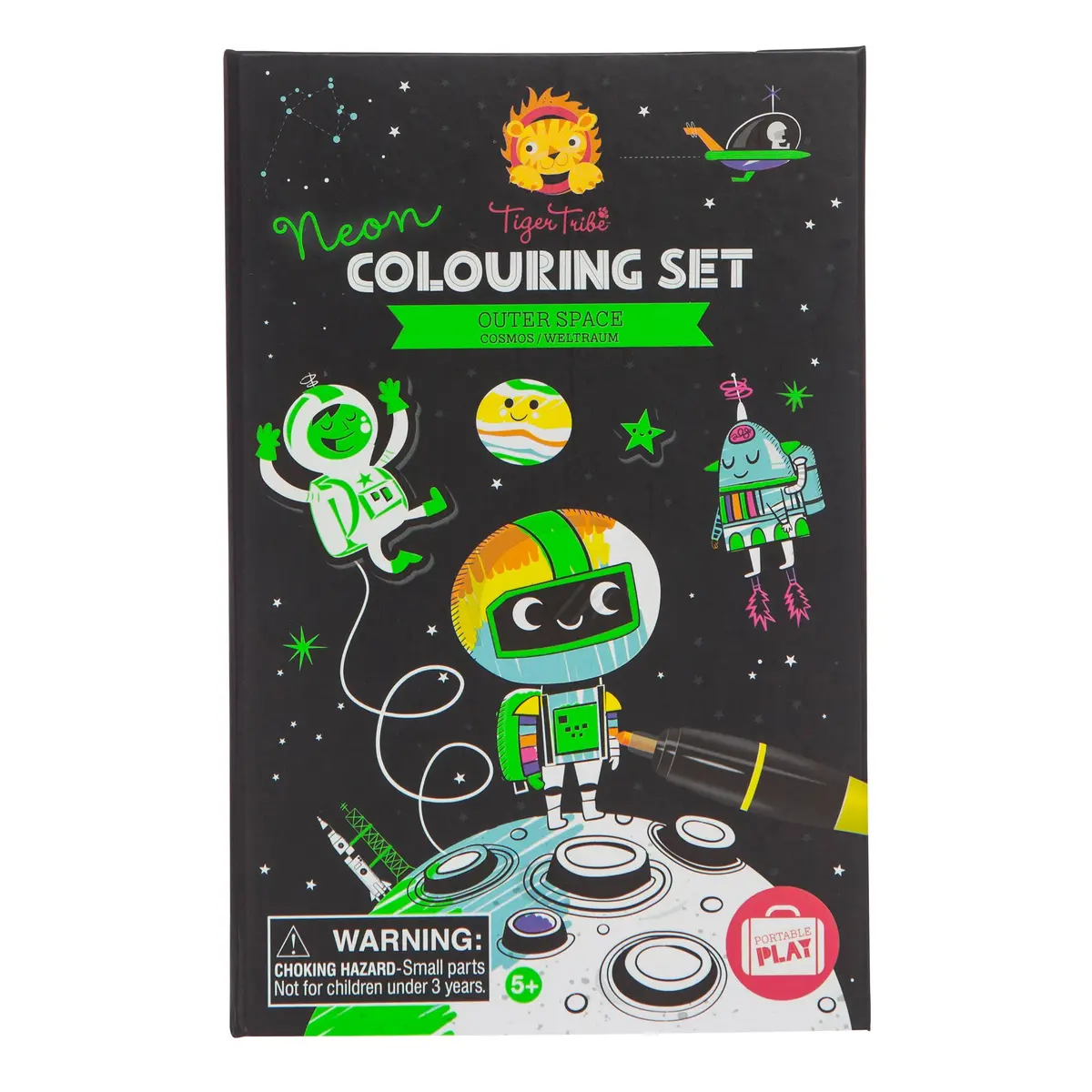 Tiger Tribe Neon Coloring Set - Outer Space Activity Kit With Markers & Stickers 1
