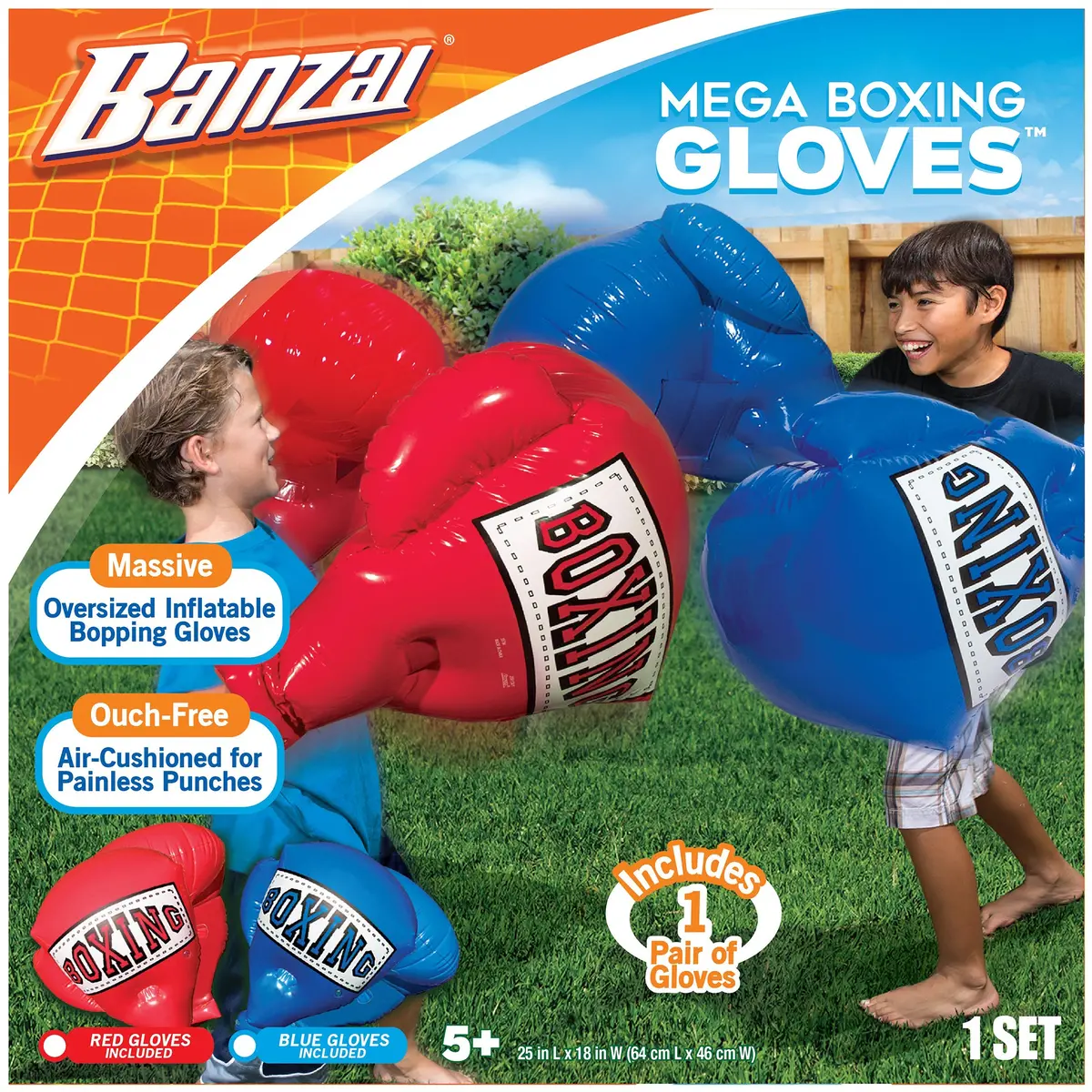 Banzai Kids Mega-Sized Inflatable Boxing Gloves, Red/Blue Assortment 1